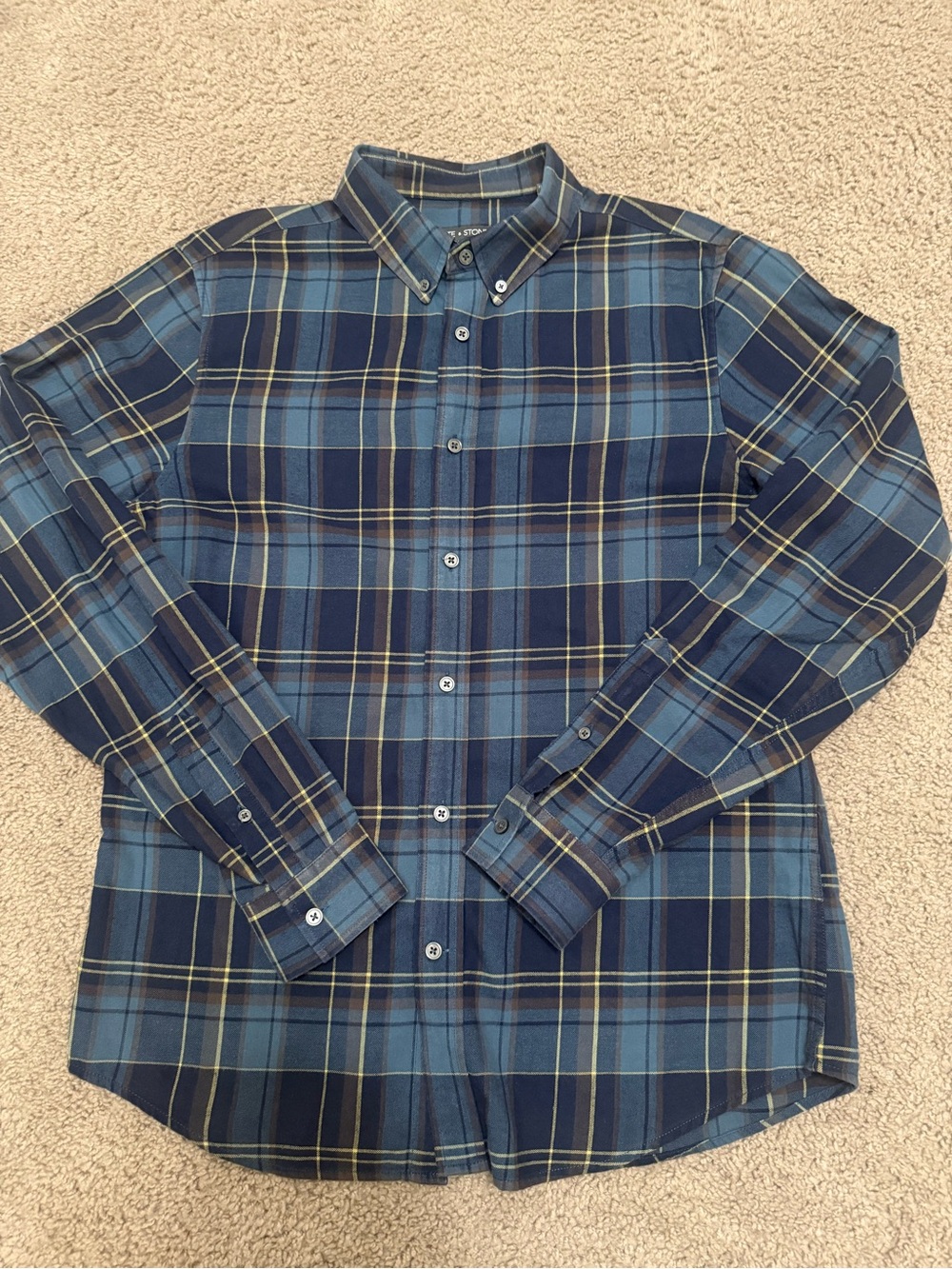 Slate & Stone Navy and Light Blue Plaid Button-Down Shirt